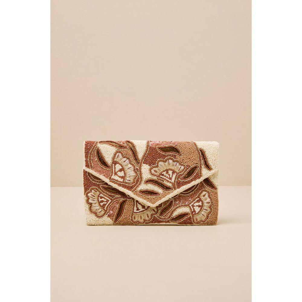 Lulus Thelia Tan Multi Beaded Envelope Clutch Brown - Size One Size